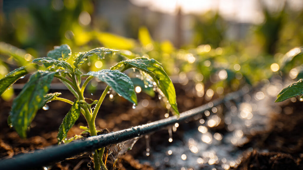 drip irrigation system watering vegetable plants i