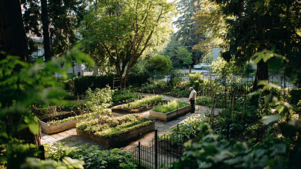 sunny garden space with marked planting beds garde (1)